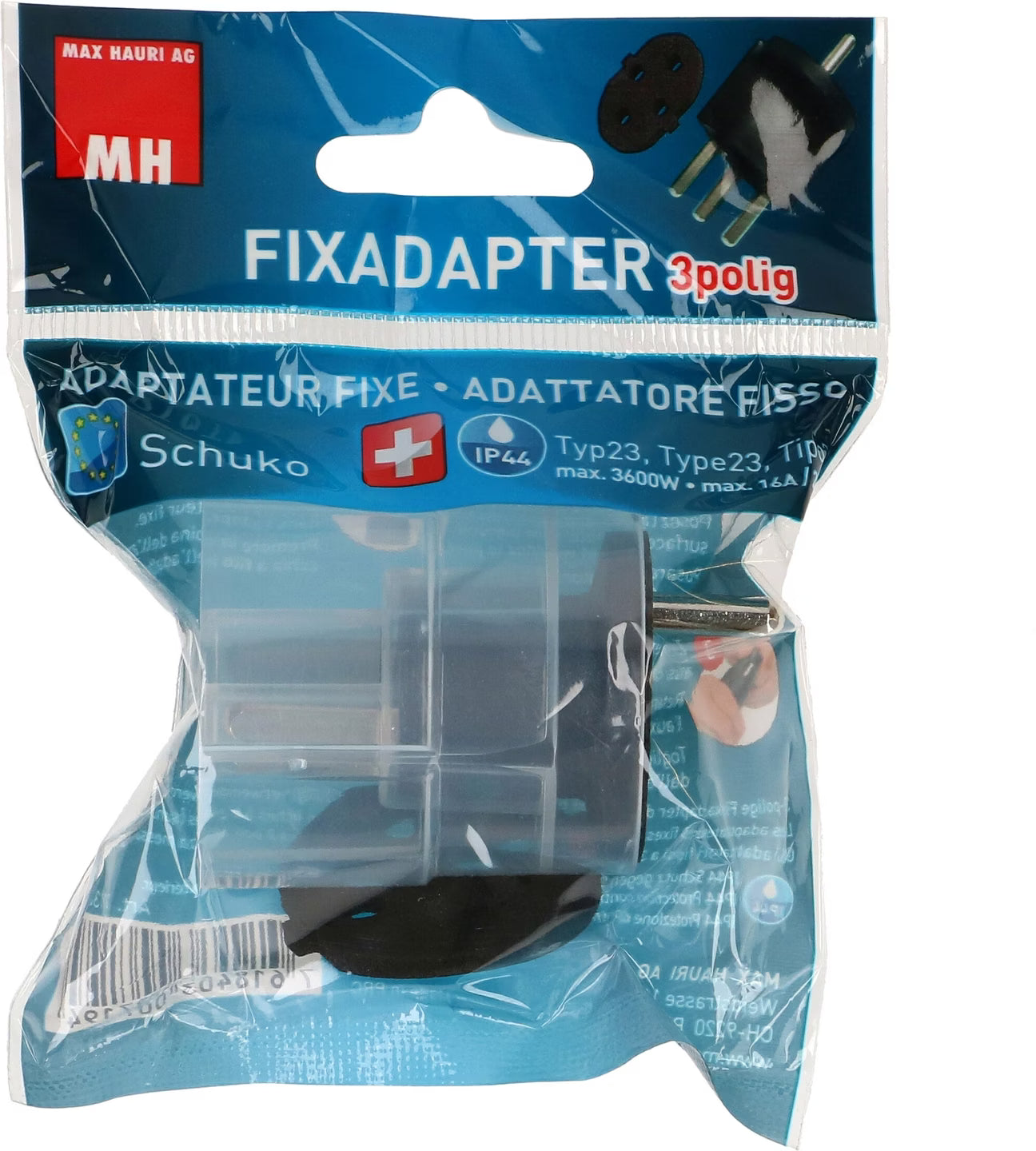 Fixadapter Typ 23 / Schuko CEE 7/7 schwarz FoxOne image 1