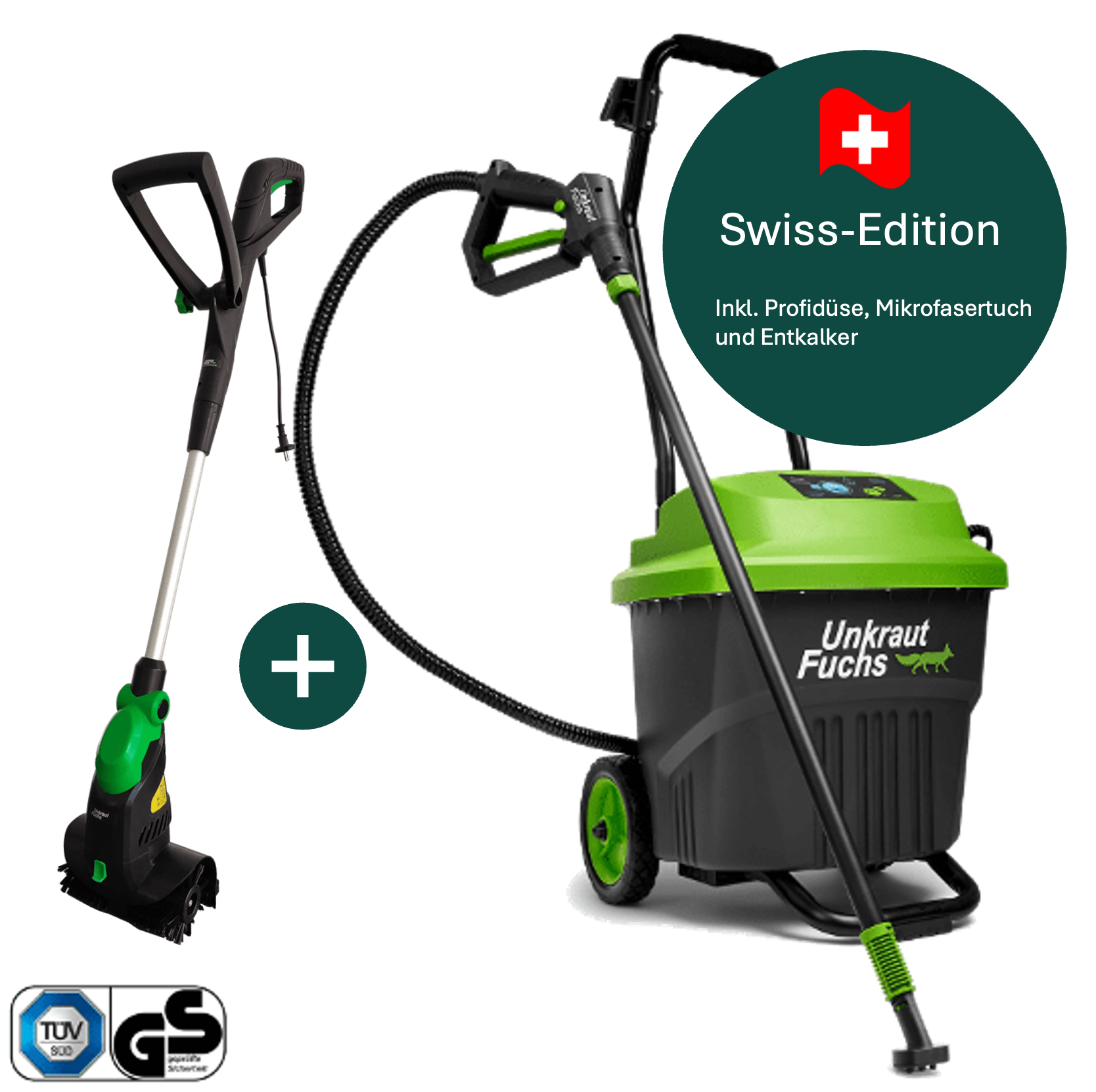 Bundle Unkrautfuchs Schweiz – FoxOne Swiss Edition & Unkrautbürste UB600 elektrische Multi-Bürste mit Aufsatz zur Fugenreinigung image 0